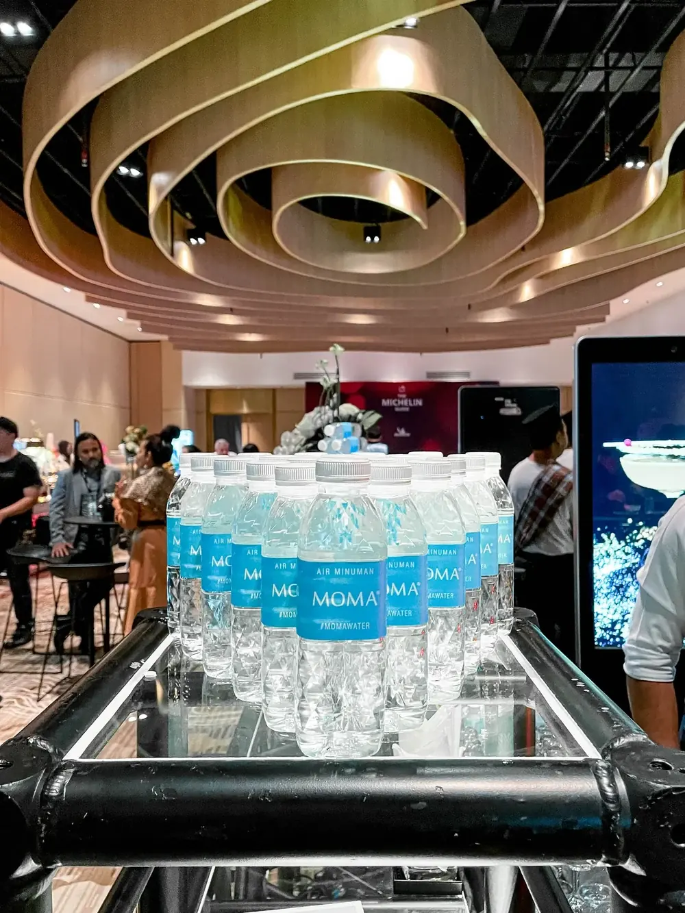 MOMAwater on the service cart at the Michelin Guide event.